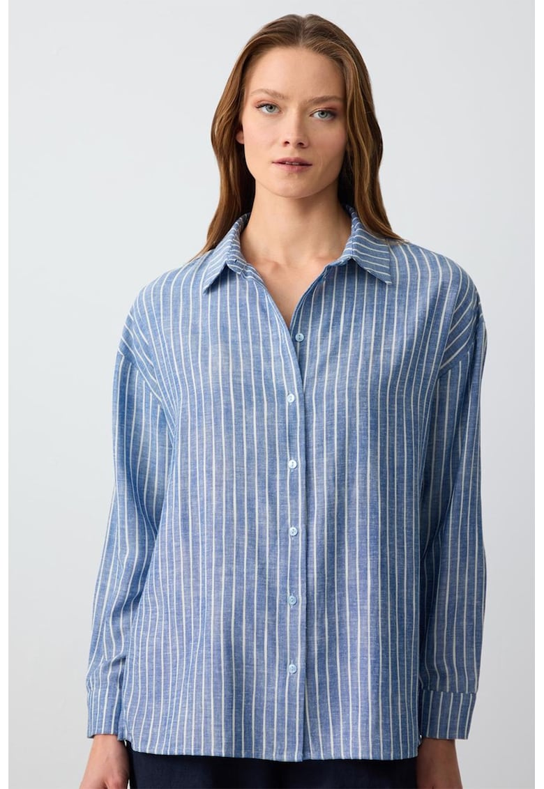 Camasa din amestec de in cu model in dungi