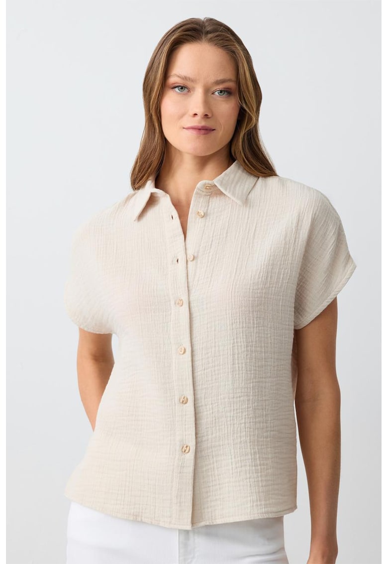 Camasa texturata din bumbac cu maneci scurte