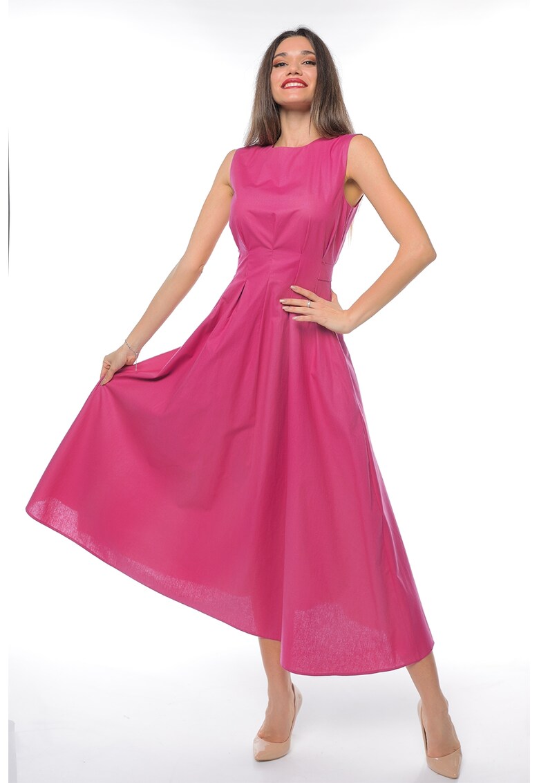 Rochie cu decolteu la baza gatului si buzunare laterale - Fucsia