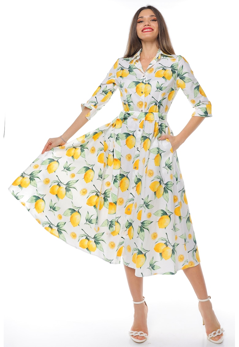 Rochie-camasa evazata cu cordon in talie