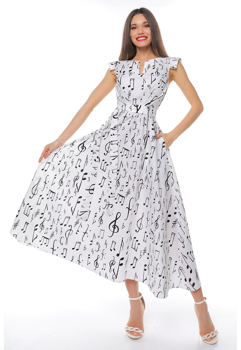 Rochie midi din bumbac cu un cordon - Alb/Negru