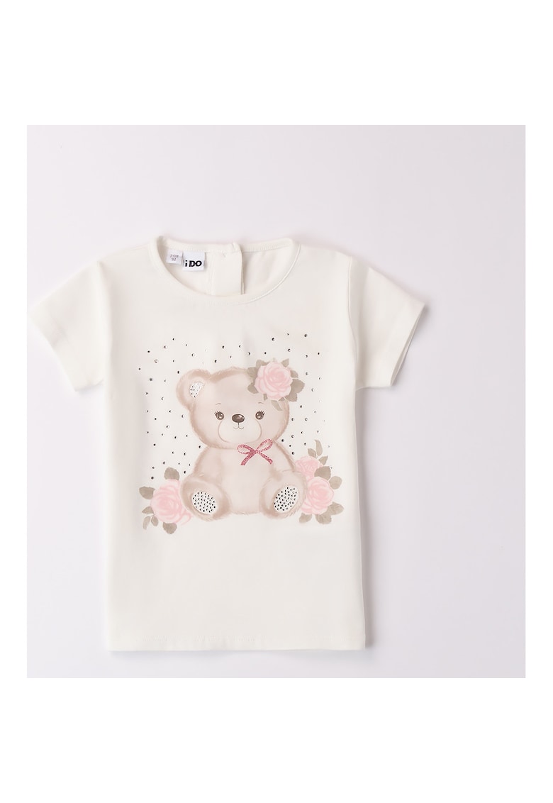 Tricou cu imprimeu ursulet pentru fete - Alb nature