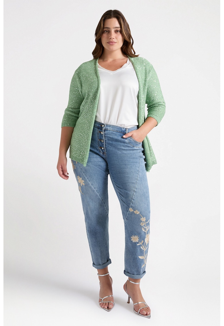 Cardigan cu insertii cu paiete - Verde pal