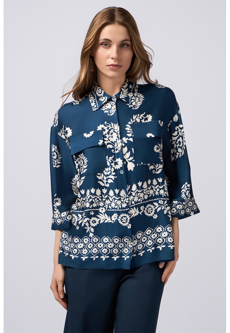 Bluza cu imprimeu floral si maneci trei sferturi Bluza cu imprimeu floral si maneci trei sferturi