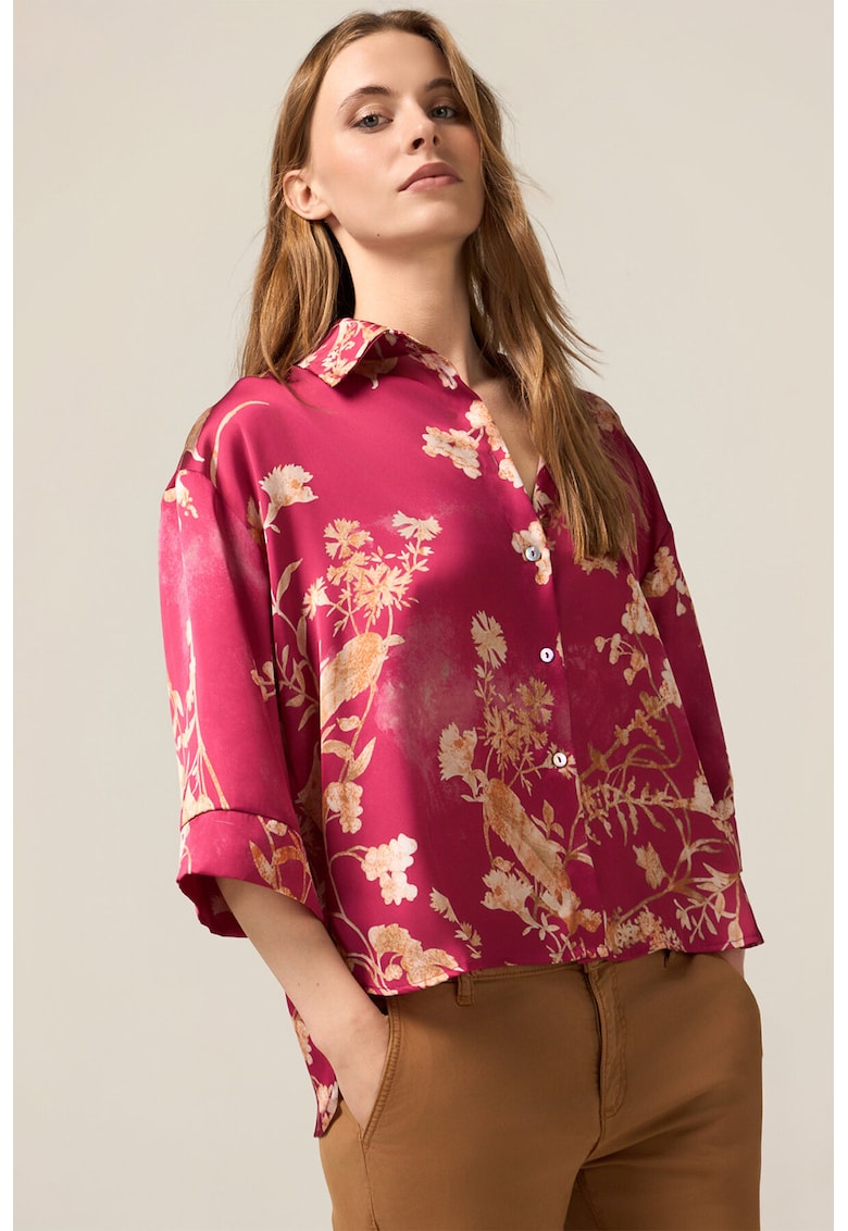 Camasa de satin cu imprimeu - Portocaliu/Roz zmeuriu