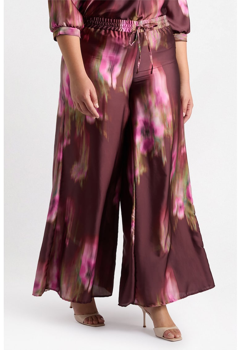 Pantaloni cu croiala ampla si model abstract - Verde/Violet tyrian/Roz