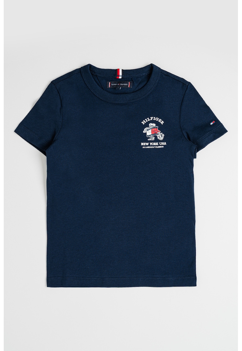 Tricou de bumbac cu logo - Albastru ultramarin/Alb murdar