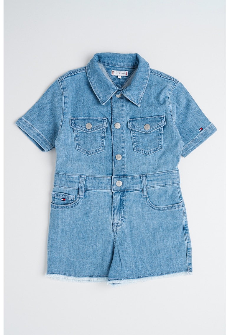 Salopeta din denim cu maneci scurte Salopeta din denim cu maneci scurte