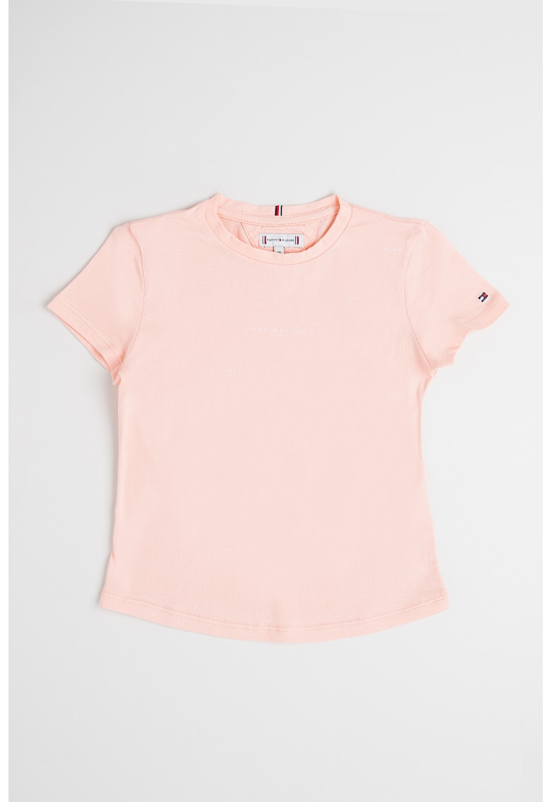 Tricou cu decolteu la baza gatului si logo - Roz pal