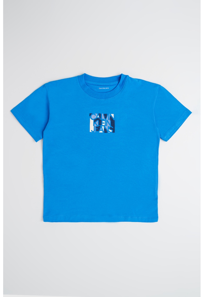 Tricou cu logo si decolteu la baza gatului - Albastru royal