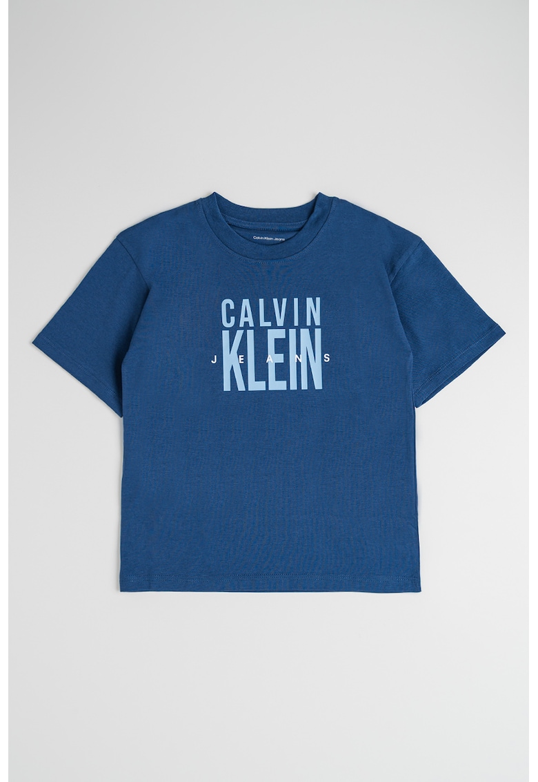 Tricou de bumbac cu imprimeu logo - Alb/Albastru inchis/Albastru lavanda