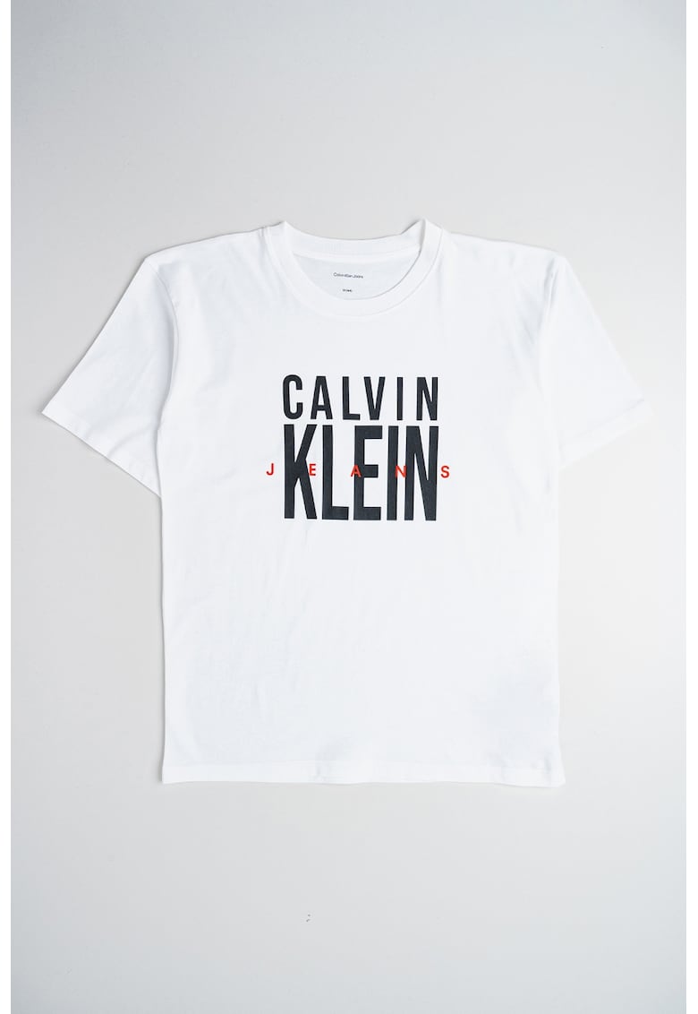 Tricou de bumbac cu imprimeu logo - Rosu/Alb/Negru