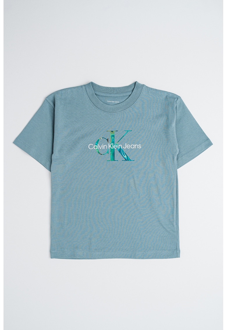 Tricou de bumbac cu logo - Verde/Albastru petrol/Argintiu