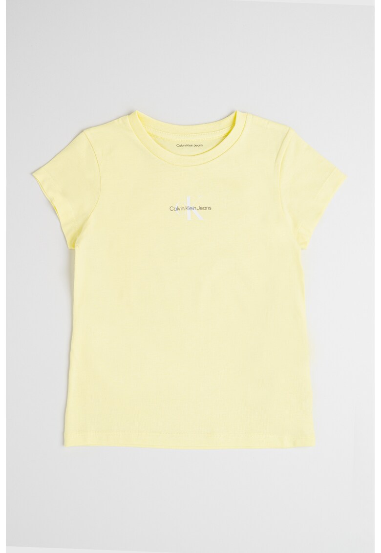 Tricou de bumbac cu decolteu la baza gatului - Galben pal