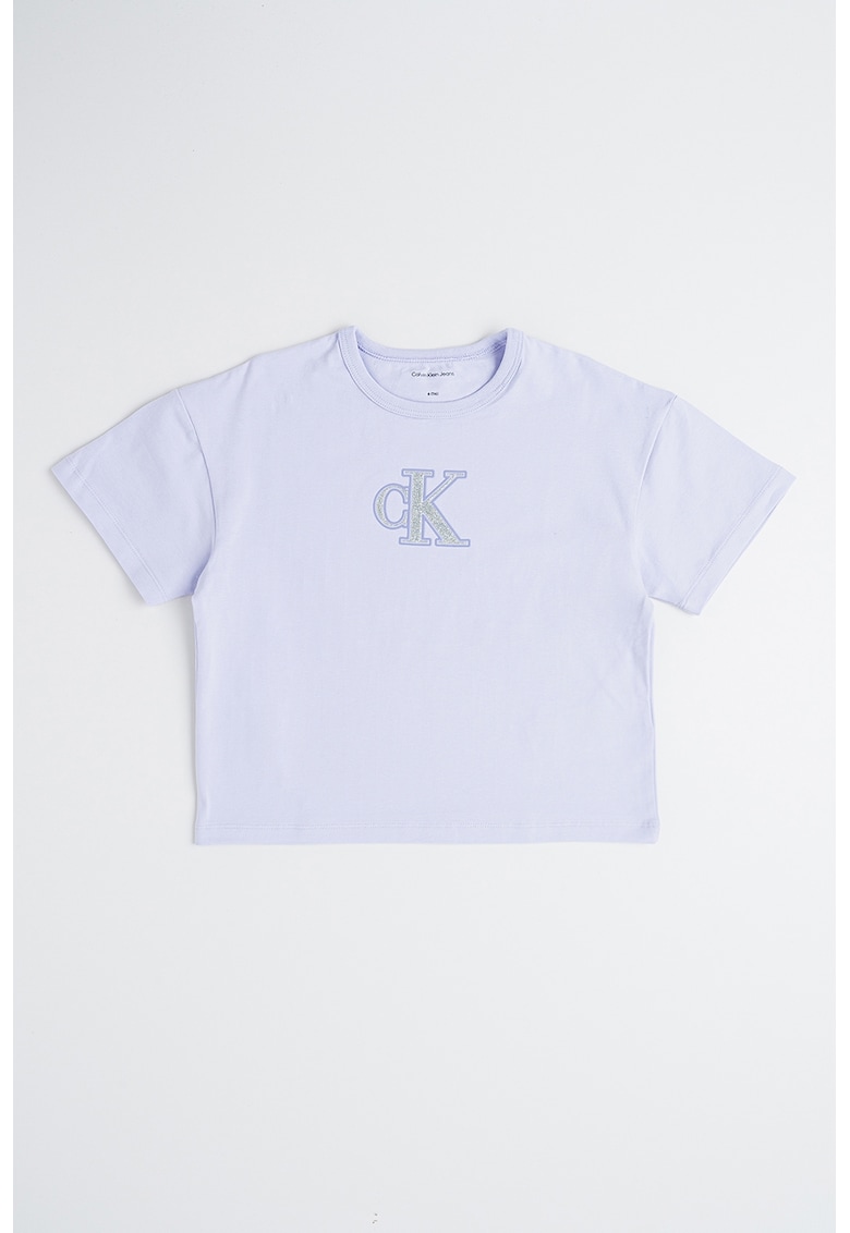 Tricou crop cu logo stralucitor