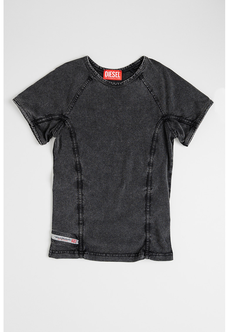 Tricou din in cu aspect de denim