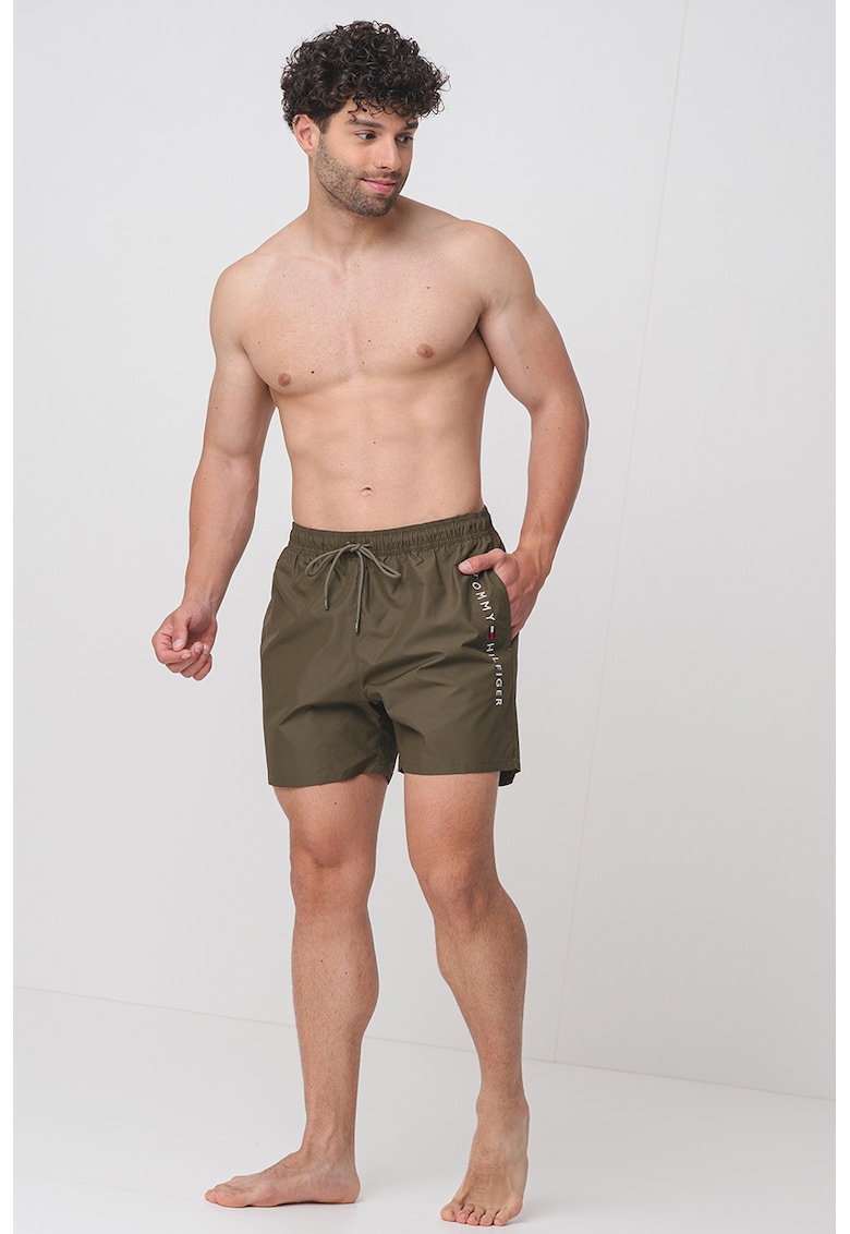 Pantaloni scurti de baie cu talie ajustabila - Kaki inchis