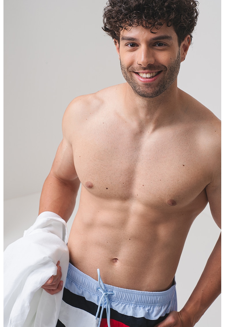 Pantaloni scurti de baie cu logo si snur in talie