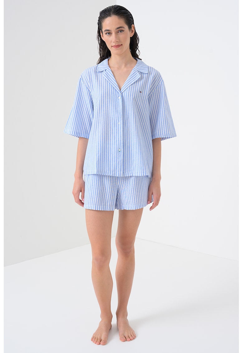 Pantaloni scurti de pijama din amestec de in cu model in dungi