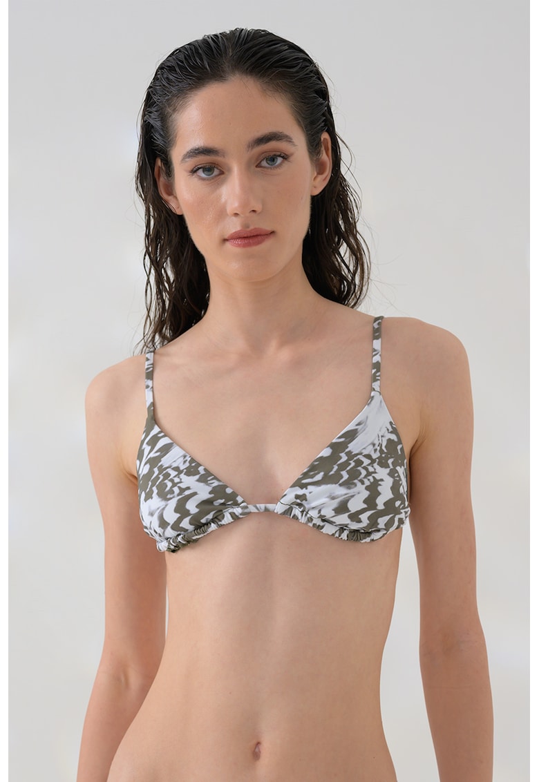 Sutien de baie cu cupe triunghiulare - Alb/Kaki inchis