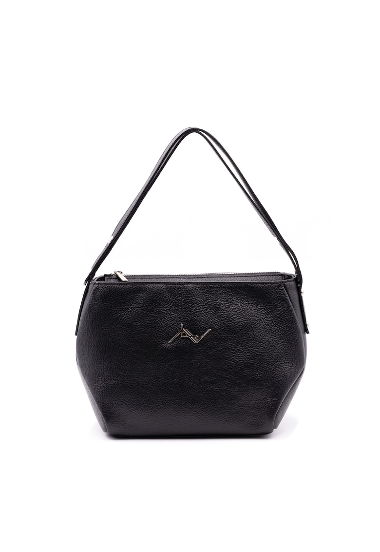 Geanta de piele cu bareta de umar si logo metalic
