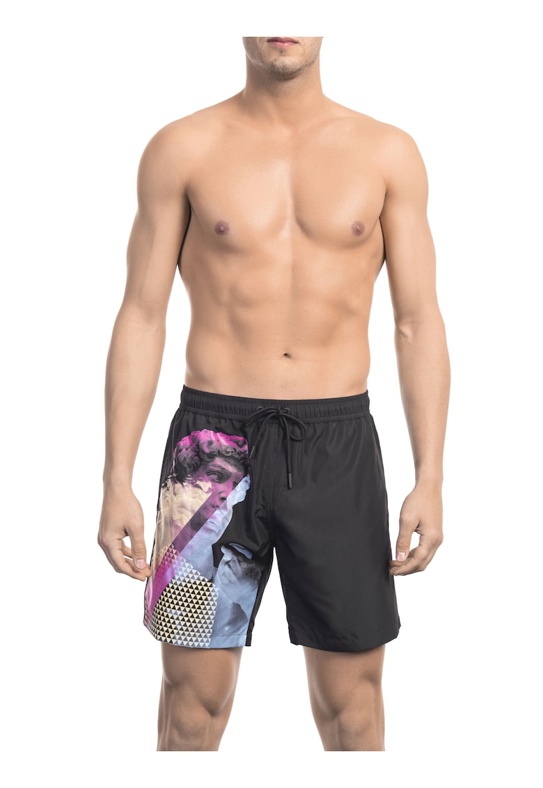 Pantaloni scurti de baie cu imprimeu si snur