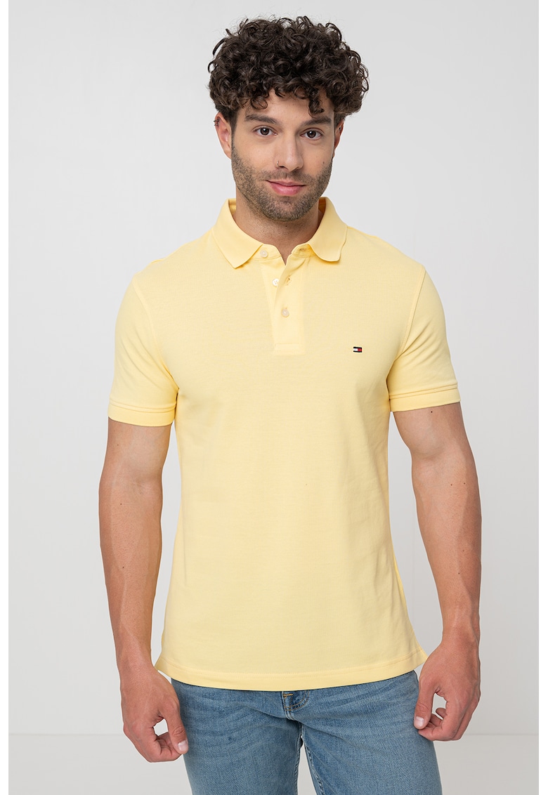 Tricou polo slim fit din amestec de bumbac organic