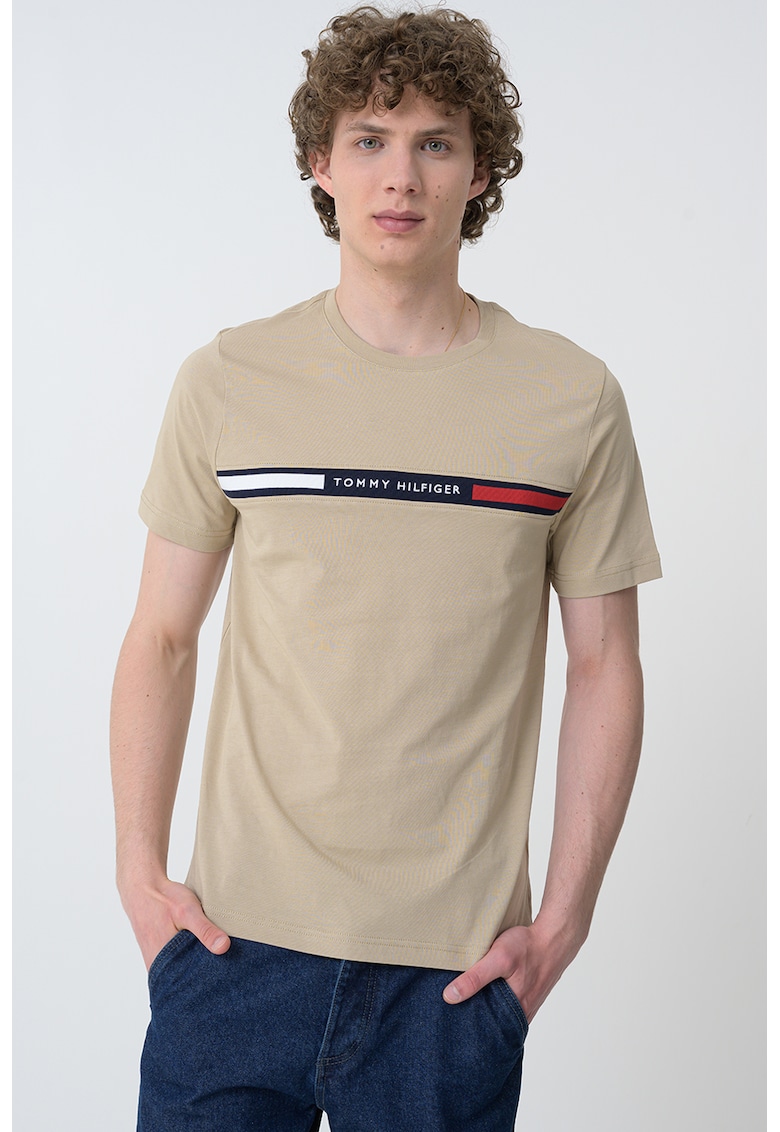 Tricou cu imprimeu logo - Maro taupe
