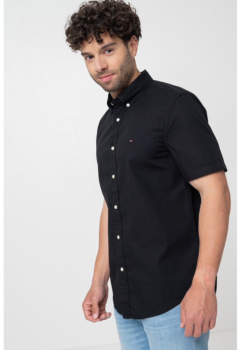 Camasa de poplin cu maneci scurte - Negru