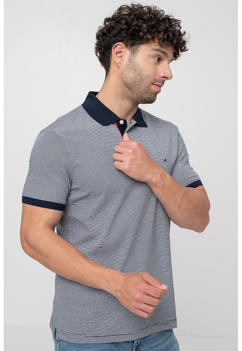 Tricou polo de bumbac cu dungi