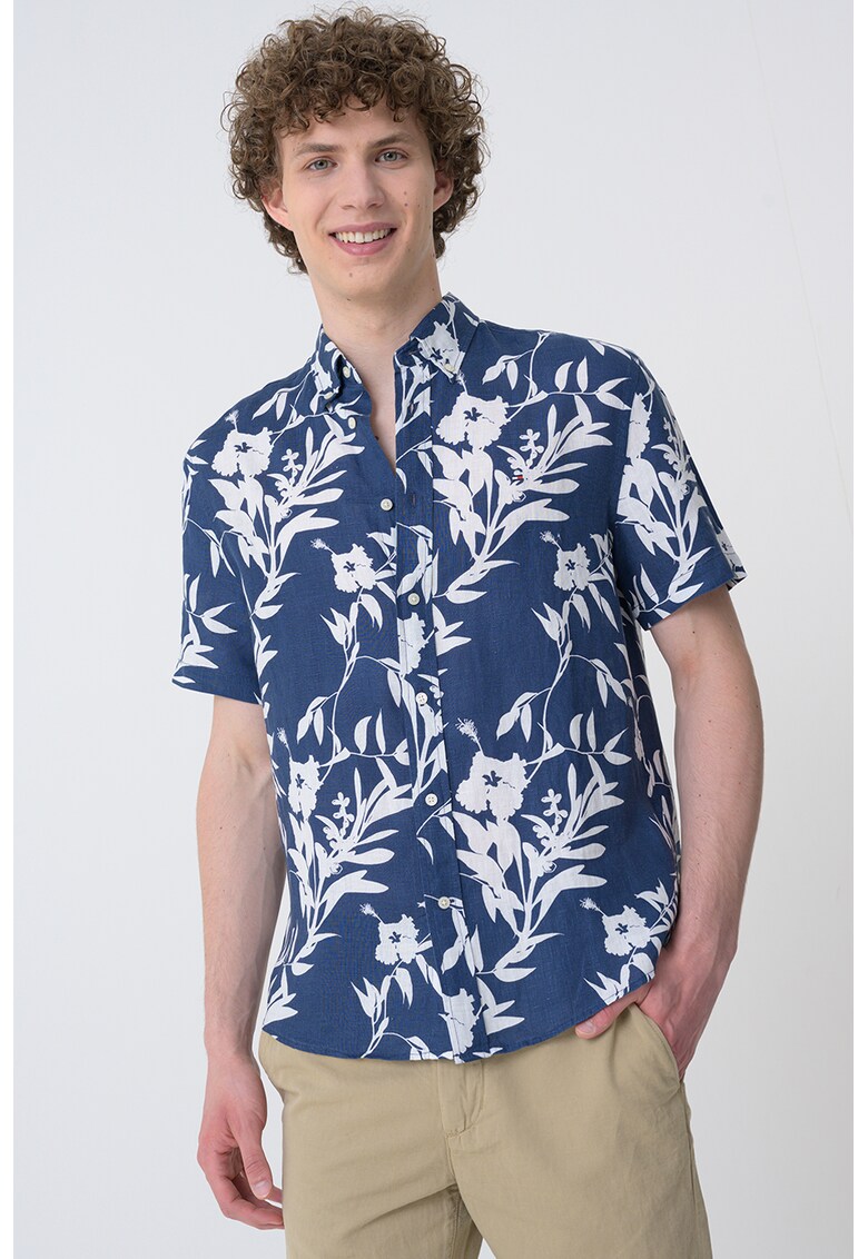 Camasa cu imprimeu si maneci scurte - Alb/Albastru inchis