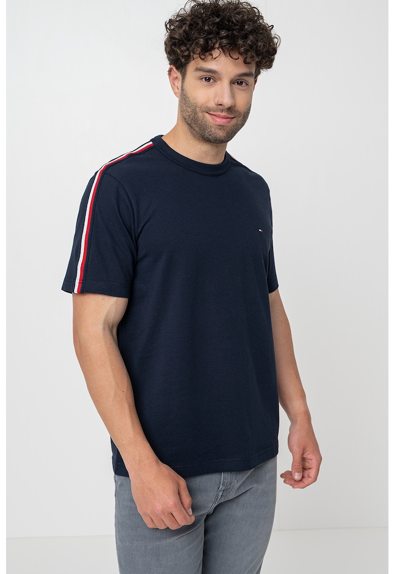 Tricou de bumbac cu decolteu la baza gatului - Rosu/Albastru ultramarin/Alb murdar