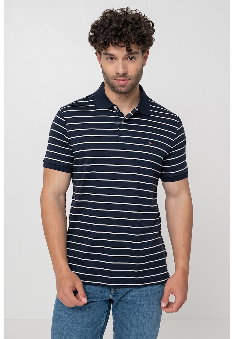 Tricou polo de bumbac - Alb/Bleumarin