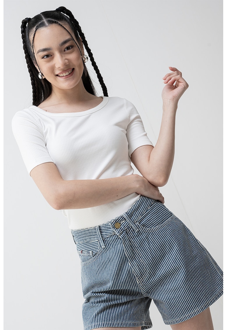 Tricou slim fit striat - Alb optic