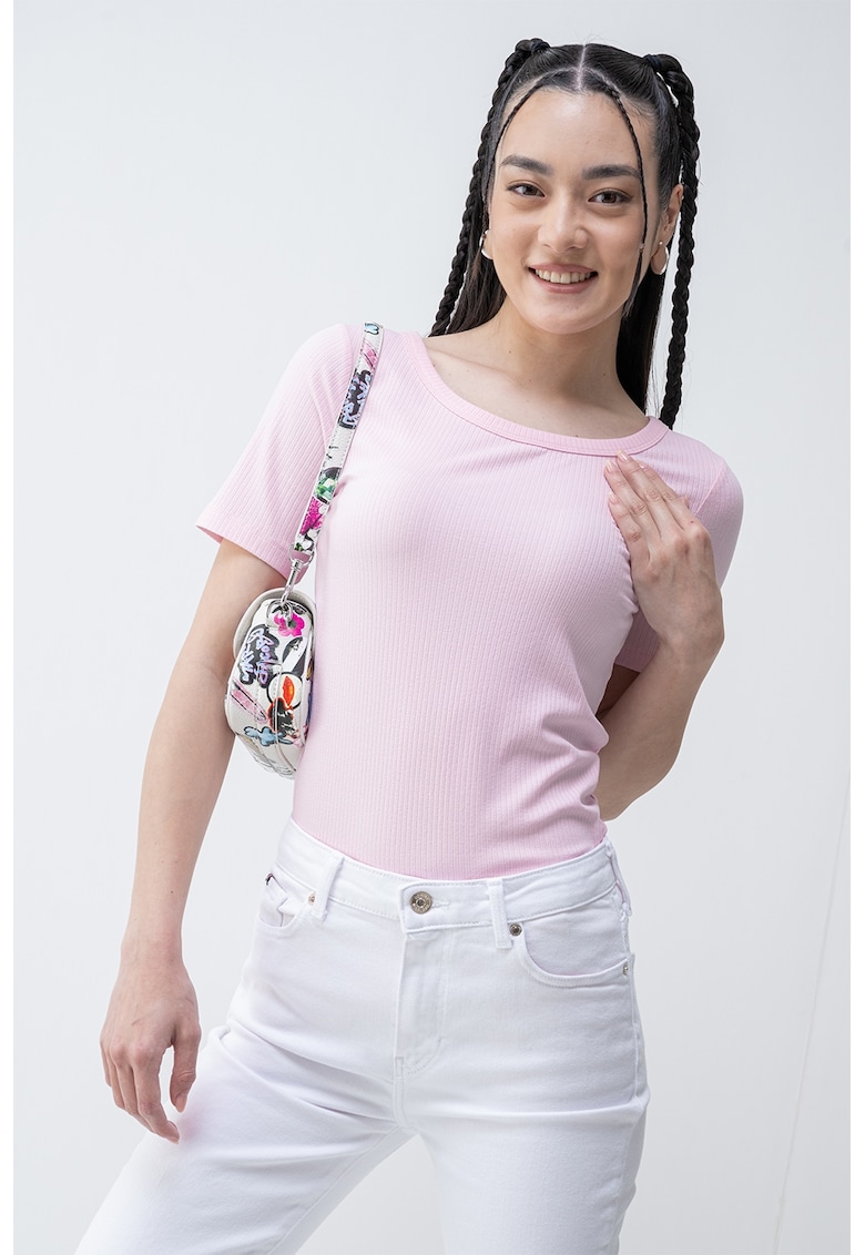 Tricou slim fit striat - Roz pal