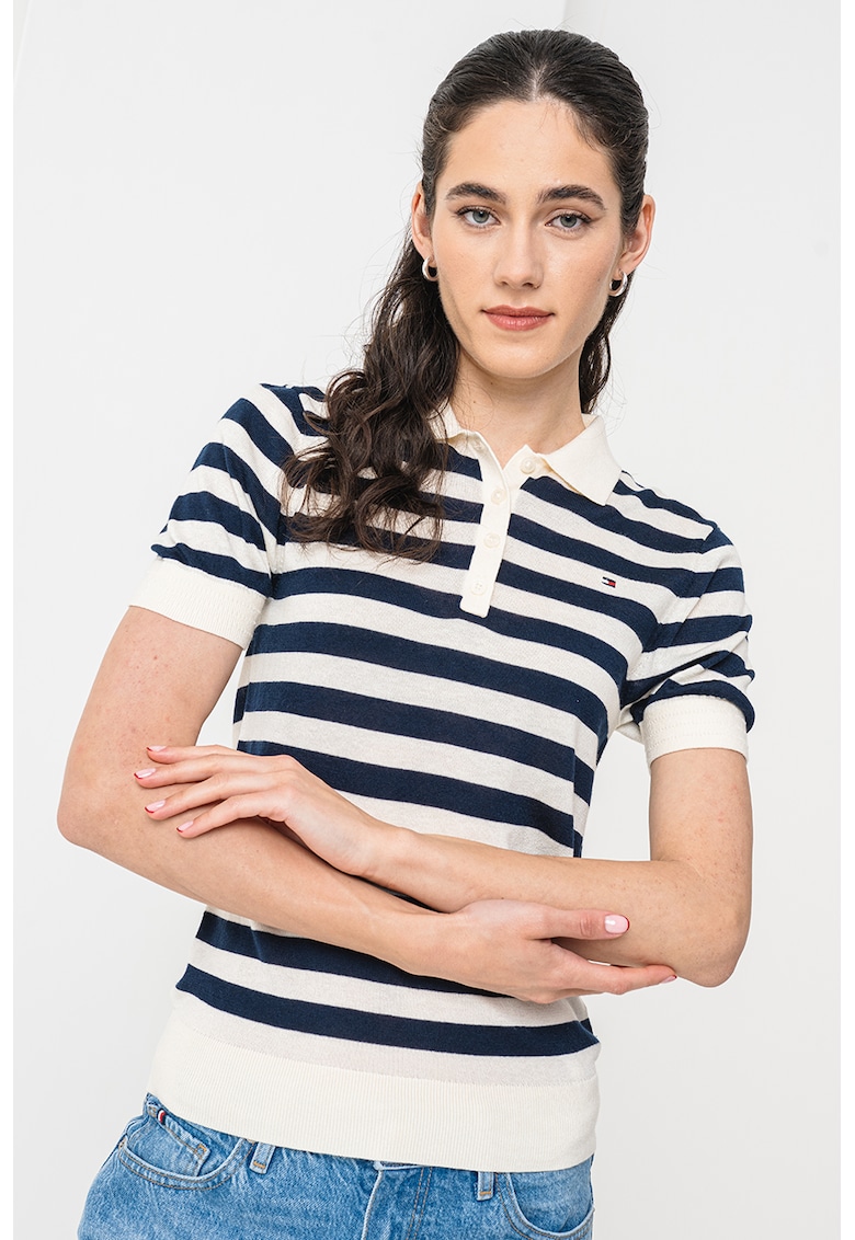 Pulover polo din amestec de lyocell cu maneci scurte Pulover polo din amestec de lyocell cu maneci scurte