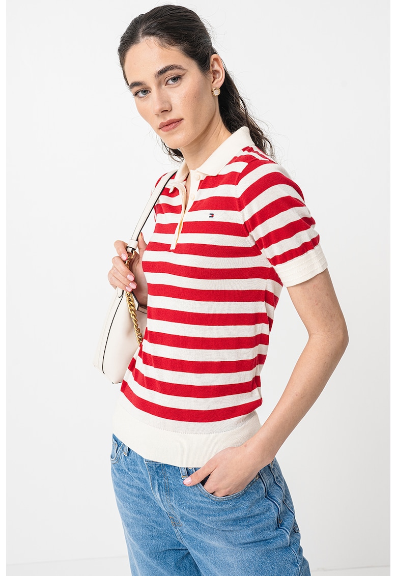 Pulover polo din amestec de lyocell cu maneci scurte Pulover polo din amestec de lyocell cu maneci scurte