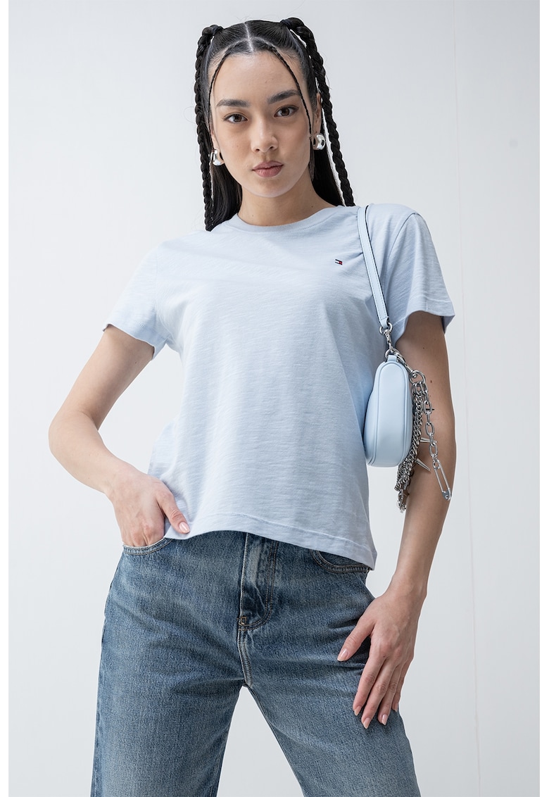 Tricou de bumbac organic cu decolteu la baza gatului - Albastru lavanda