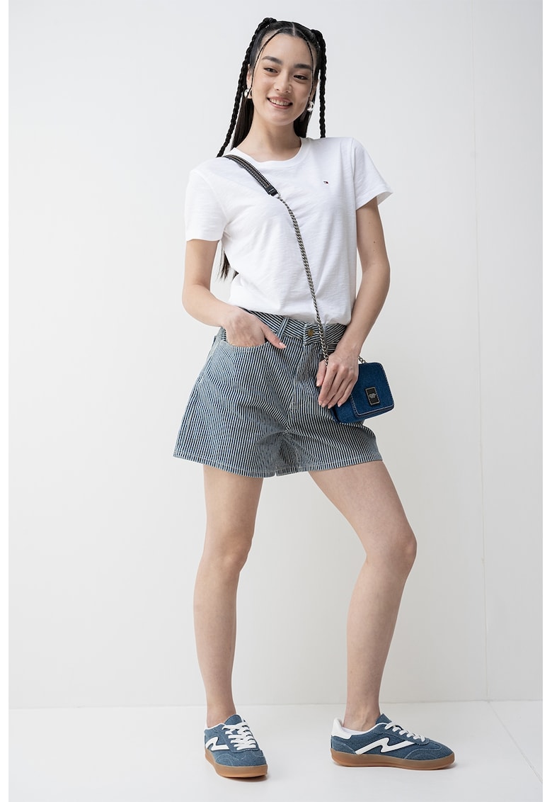 Tricou de bumbac organic cu decolteu la baza gatului - Alb optic