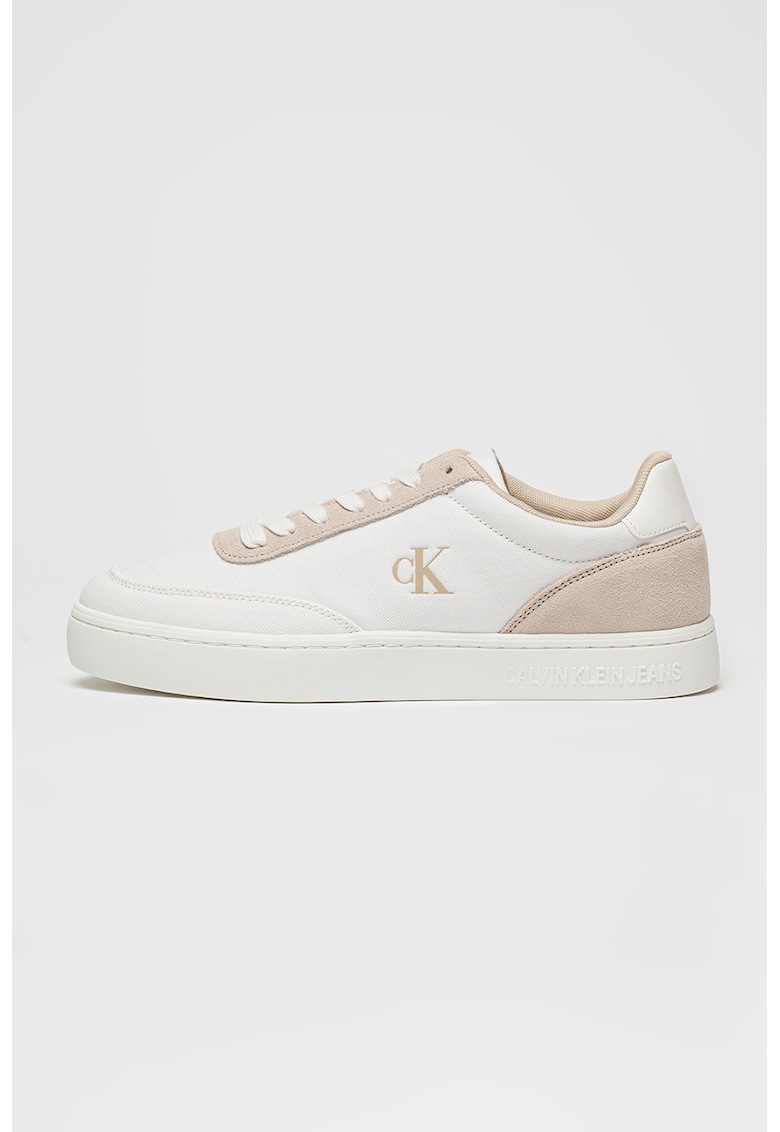 Tenisi din panza cu garnituri din piele intoarsa