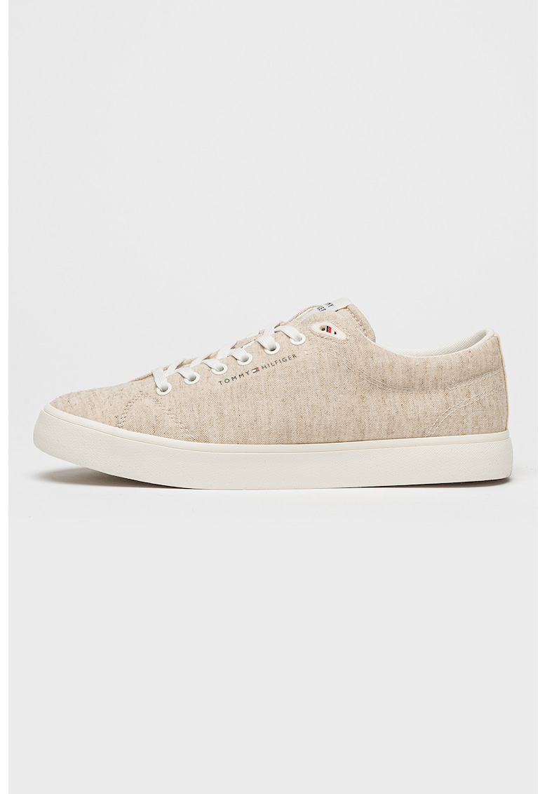 Pantofi sport din in cu logo - Alb fildes/Bej deschis