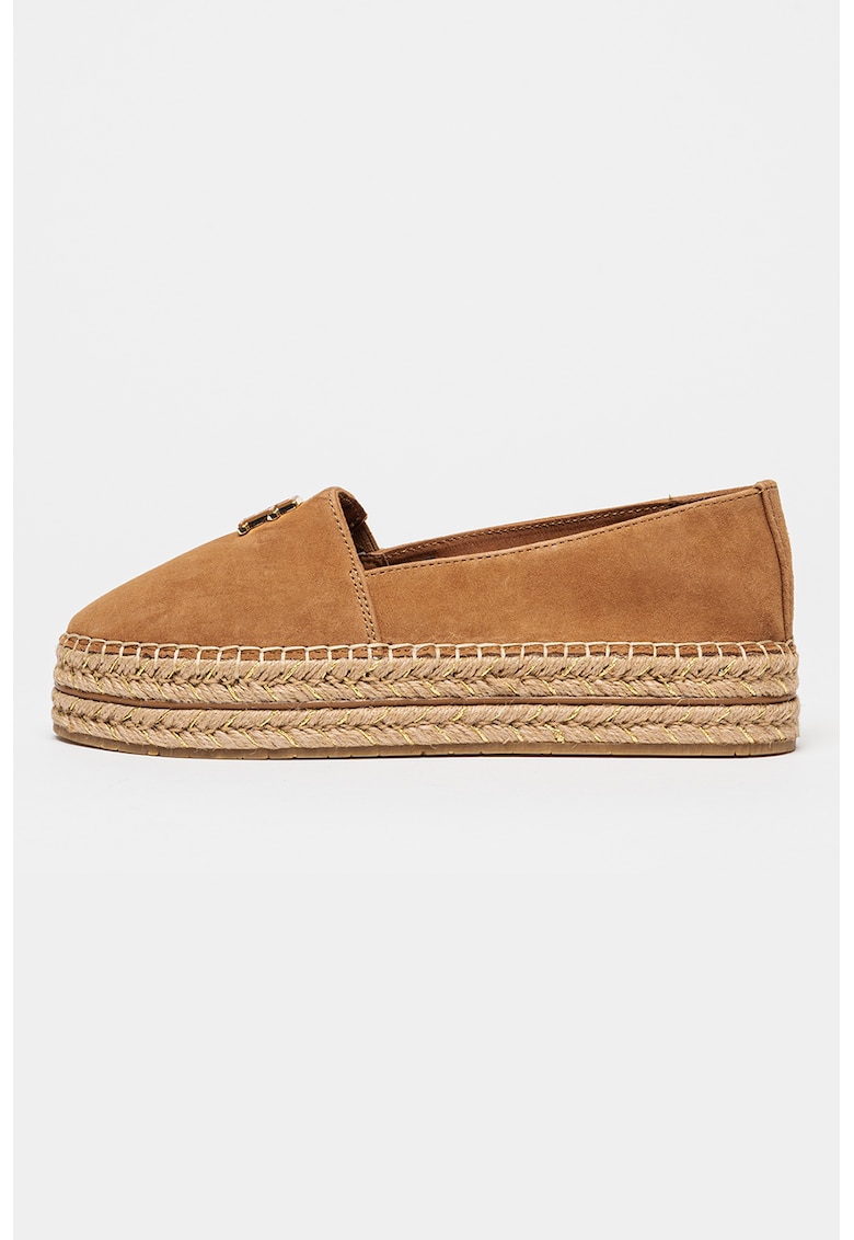 Tommy Hilfiger Espadrile din piele intoarsa cu talpa flatform - Maro scortisoara