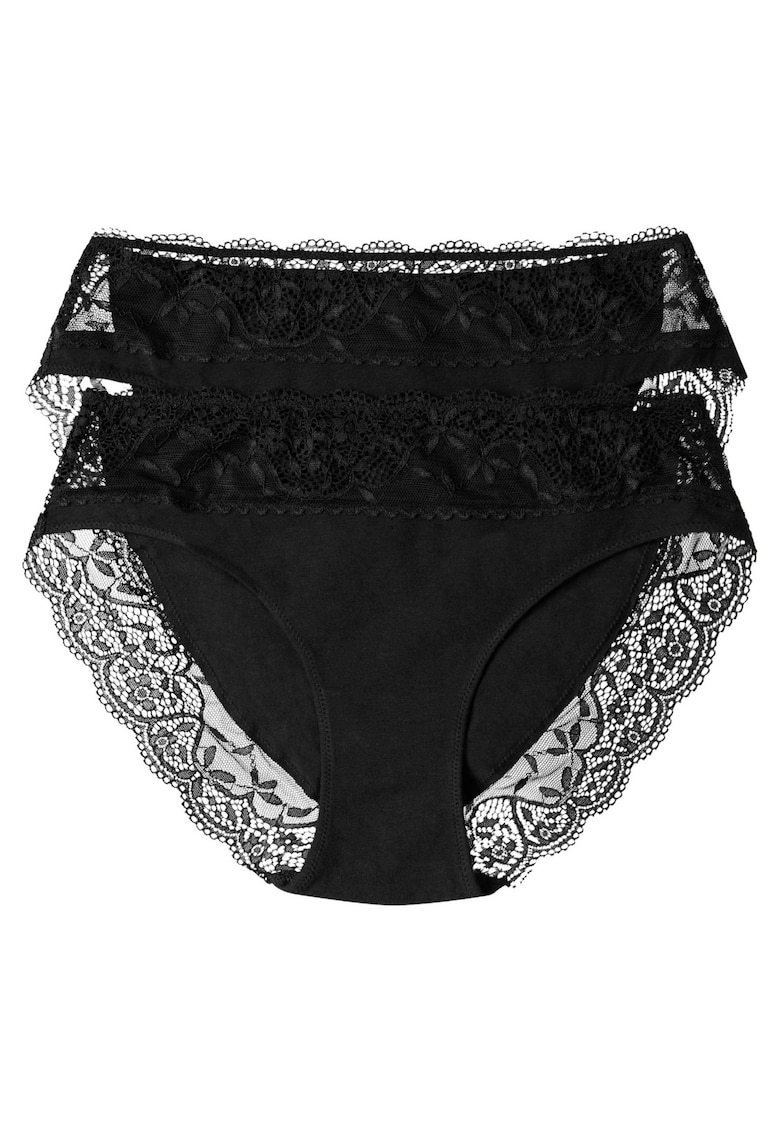 Set 2 perechi de Chiloti Patri cu talie inalta - Bumbac - Negru