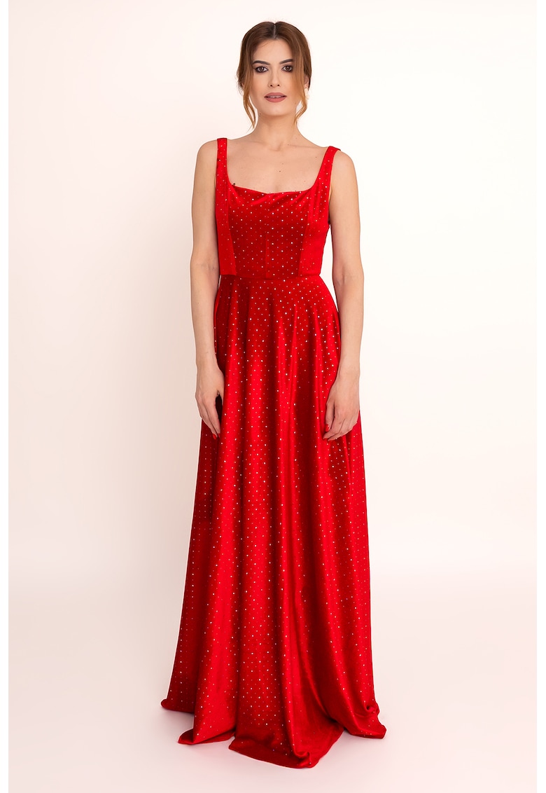 Rochie lunga din catifea Aurora - Rosu vermillion