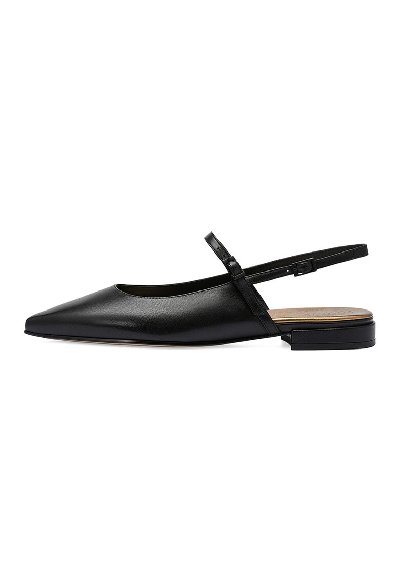 Balerini slingback de piele cu varf acsutit - Negru