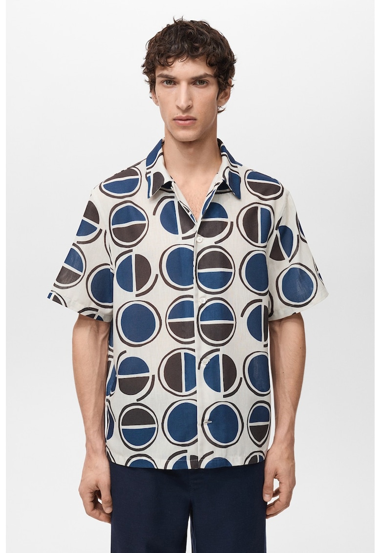 Camasa relaxed fit cu model - Alb/Maro inchis/Albastru inchis