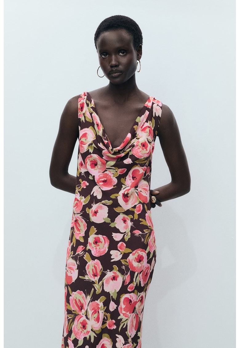 Rochie midi cu imprimeu floral - Verde masliniu/Violet aubergine/Roz