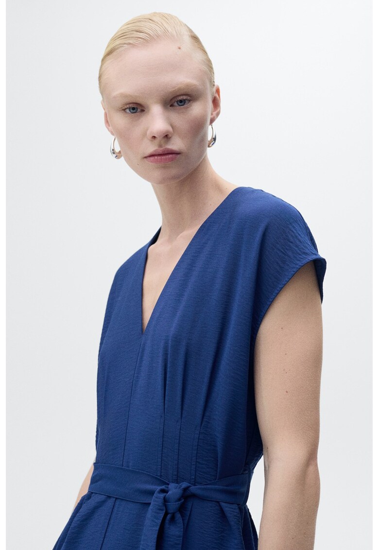 Salopeta crop cu decolteu in V - Albastru inchis