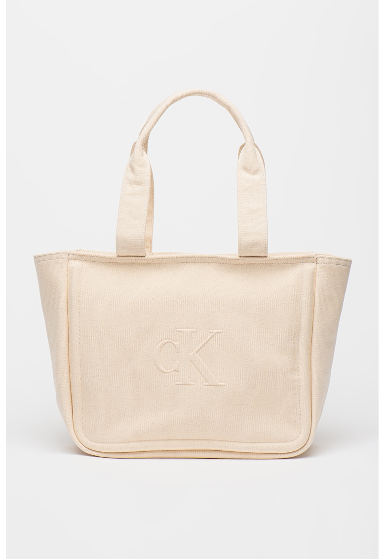Geanta shopper din panza cu detaliu logo