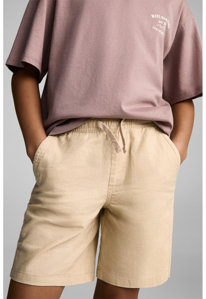 Pantaloni scurti din amestec de in cu buzunare laterale - Bej deschis